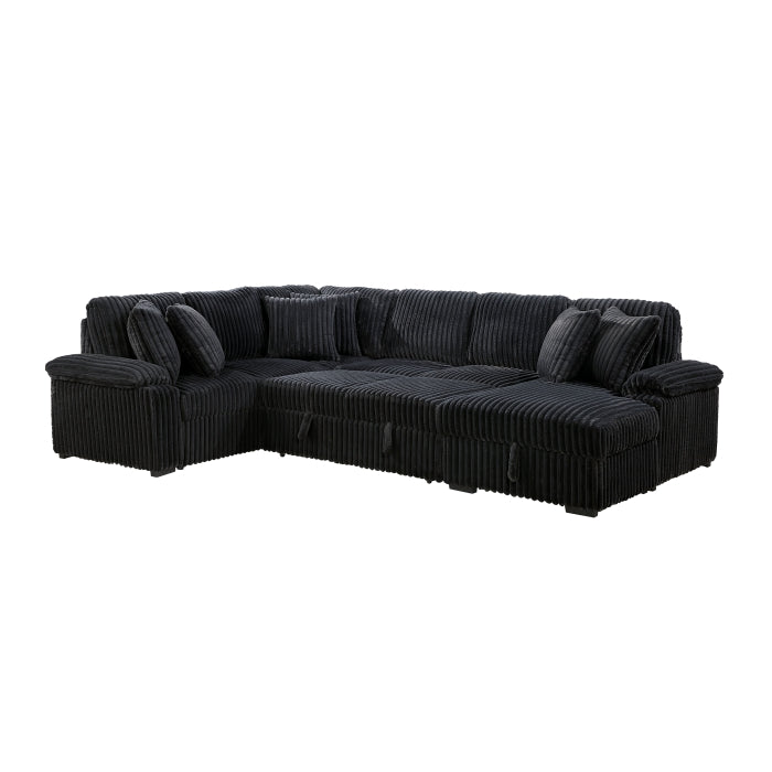 8317BLK*33LRC (3)3-Piece Sectional with Pull-out Bed, Right Side Chaise and Hidden Storage - 8317BLK*33LRC