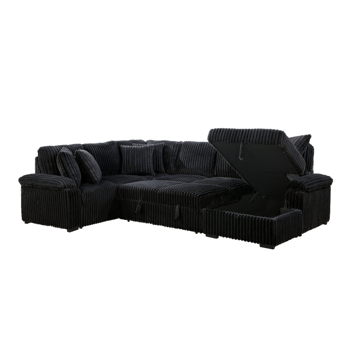 8317BLK*33LRC (3)3-Piece Sectional with Pull-out Bed, Right Side Chaise and Hidden Storage - 8317BLK*33LRC