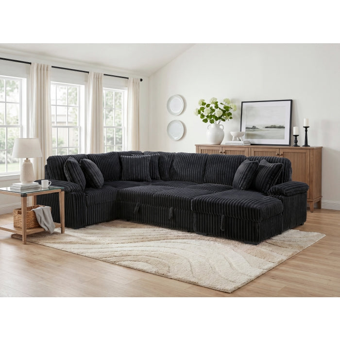 8317BLK*33LRC (3)3-Piece Sectional with Pull-out Bed, Right Side Chaise and Hidden Storage - 8317BLK*33LRC