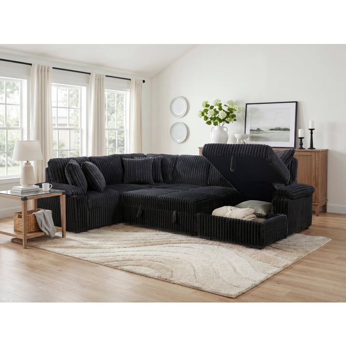 8317BLK*33LRC (3)3-Piece Sectional with Pull-out Bed, Right Side Chaise and Hidden Storage - 8317BLK*33LRC
