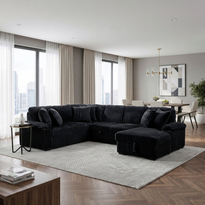 8317BLK*33LRC (3)3-Piece Sectional with Pull-out Bed, Right Side Chaise and Hidden Storage - 8317BLK*33LRC