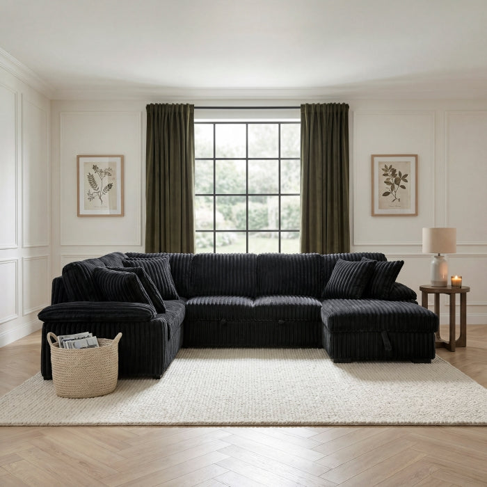 8317BLK*33LRC (3)3-Piece Sectional with Pull-out Bed, Right Side Chaise and Hidden Storage - 8317BLK*33LRC