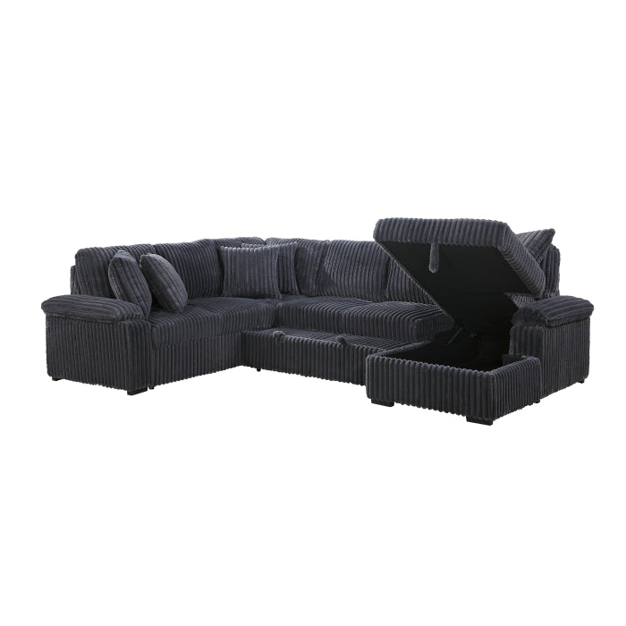 8317DGY*33LRC (3)3-Piece Sectional with Pull-out Bed, Right Side Chaise and Hidden Storage - 8317DGY*33LRC