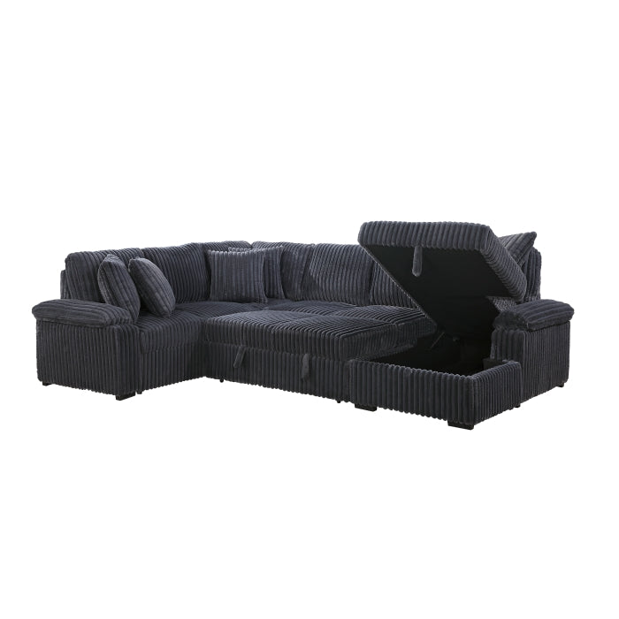 8317DGY*33LRC (3)3-Piece Sectional with Pull-out Bed, Right Side Chaise and Hidden Storage - 8317DGY*33LRC