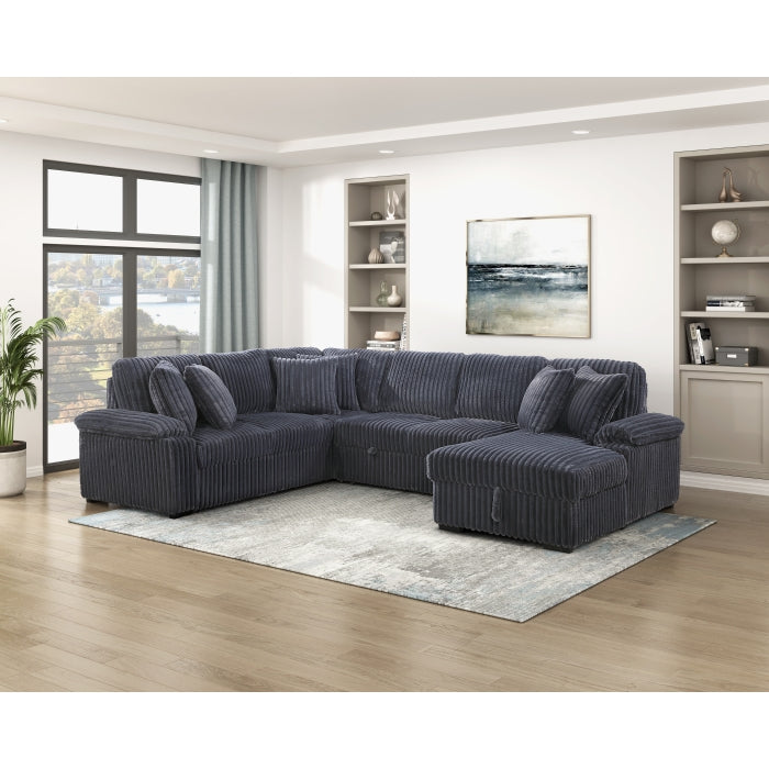 8317DGY*33LRC (3)3-Piece Sectional with Pull-out Bed, Right Side Chaise and Hidden Storage - 8317DGY*33LRC
