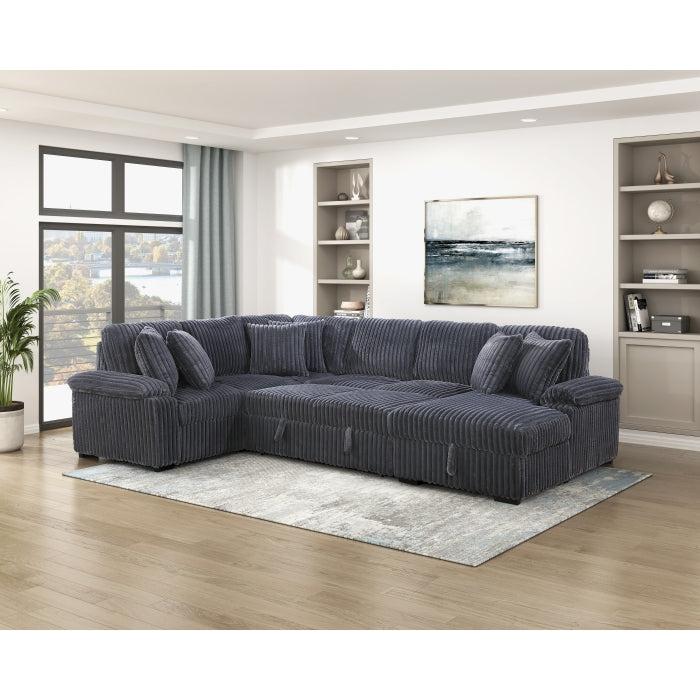 8317DGY*33LRC (3)3-Piece Sectional with Pull-out Bed, Right Side Chaise and Hidden Storage - 8317DGY*33LRC