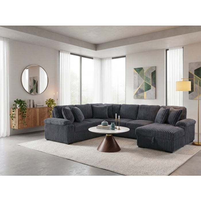 8317DGY*33LRC (3)3-Piece Sectional with Pull-out Bed, Right Side Chaise and Hidden Storage - 8317DGY*33LRC