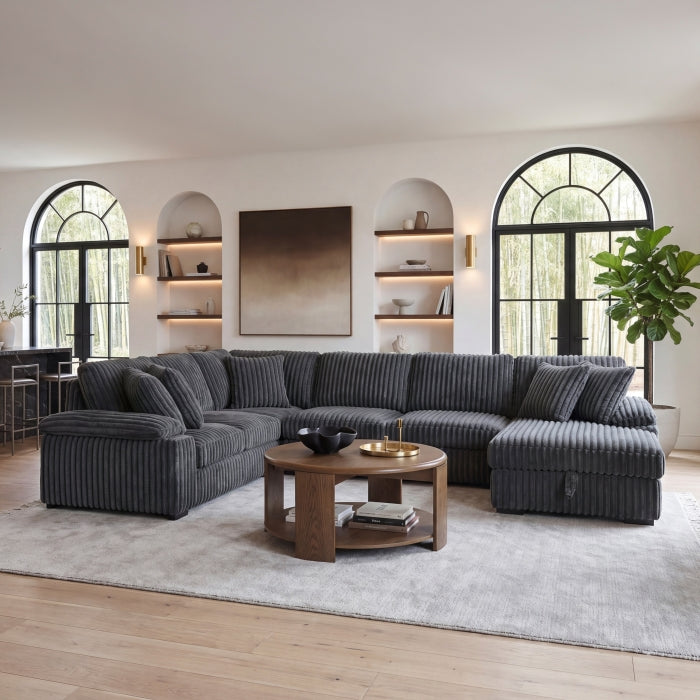 8317DGY*33LRC (3)3-Piece Sectional with Pull-out Bed, Right Side Chaise and Hidden Storage - 8317DGY*33LRC
