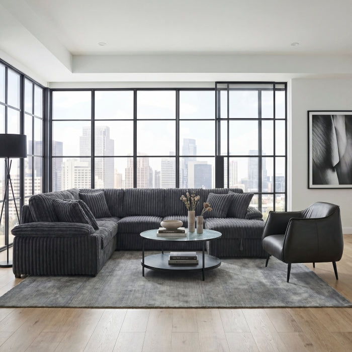 8317DGY*33LRC (3)3-Piece Sectional with Pull-out Bed, Right Side Chaise and Hidden Storage - 8317DGY*33LRC