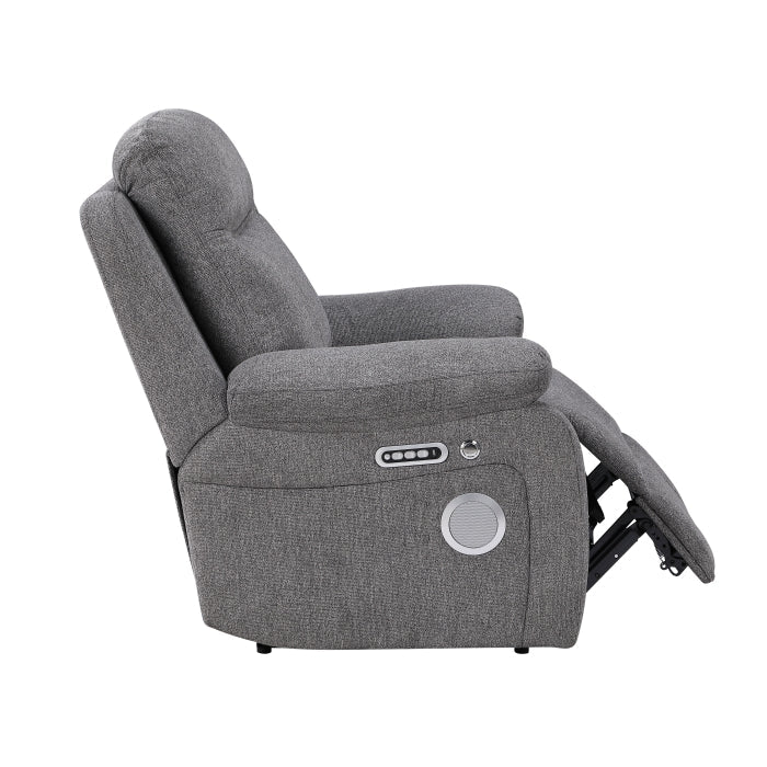 8340GRY-1PWHB Power Reclining Chair with Power Headrest, Power Lumbar Support, Bluetooth Speakers and Charging Ports - 8340GRY-1PWHB