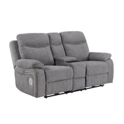 8340GRY-2PWHB Power Double Reclining Love Seat with Center Console, Power Headrests, Power Lumbar Support, Wireless Charger, Hidden Cup Holders, Bluetooth Speakers and Charging Ports - 8340GRY-2PWHB