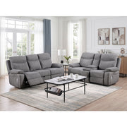 8340GRY-3PWHB Power Double Reclining Sofa with Center Drop-down Cup Holders, Power Headrests, Power Lumbar Support, Wireless Charger, Bluetooth Speakers, Hidden Drawer and Charging Ports - 8340GRY-3PWHB