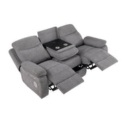 8340GRY-3PWHB Power Double Reclining Sofa with Center Drop-down Cup Holders, Power Headrests, Power Lumbar Support, Wireless Charger, Bluetooth Speakers, Hidden Drawer and Charging Ports - 8340GRY-3PWHB