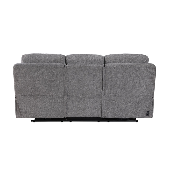 8340GRY-3PWHB Power Double Reclining Sofa with Center Drop-down Cup Holders, Power Headrests, Power Lumbar Support, Wireless Charger, Bluetooth Speakers, Hidden Drawer and Charging Ports - 8340GRY-3PWHB