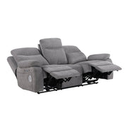 8340GRY-3PWHB Power Double Reclining Sofa with Center Drop-down Cup Holders, Power Headrests, Power Lumbar Support, Wireless Charger, Bluetooth Speakers, Hidden Drawer and Charging Ports - 8340GRY-3PWHB