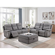 8340GRY-3PWHB Power Double Reclining Sofa with Center Drop-down Cup Holders, Power Headrests, Power Lumbar Support, Wireless Charger, Bluetooth Speakers, Hidden Drawer and Charging Ports - 8340GRY-3PWHB