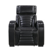 8344BLK-1PWHM Power Reclining Chair with Power Headrest, Cup holder, Storage Arms(Top and Side), Air Massage, Heat, LED Lighting and Charging Ports - 8344BLK-1PWHM