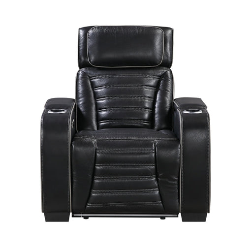 8344BLK-1PWHM Power Reclining Chair with Power Headrest, Cup holder, Storage Arms(Top and Side), Air Massage, Heat, LED Lighting and Charging Ports - 8344BLK-1PWHM