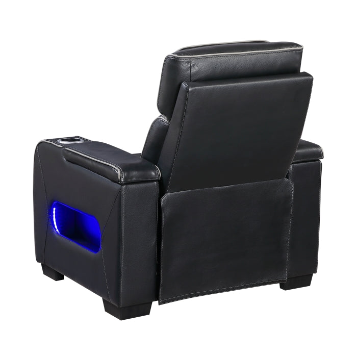8344BLK-1PWHM Power Reclining Chair with Power Headrest, Cup holder, Storage Arms(Top and Side), Air Massage, Heat, LED Lighting and Charging Ports - 8344BLK-1PWHM