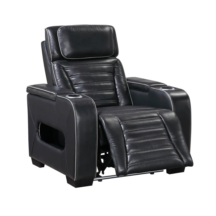 8344BLK-1PWHM Power Reclining Chair with Power Headrest, Cup holder, Storage Arms(Top and Side), Air Massage, Heat, LED Lighting and Charging Ports - 8344BLK-1PWHM