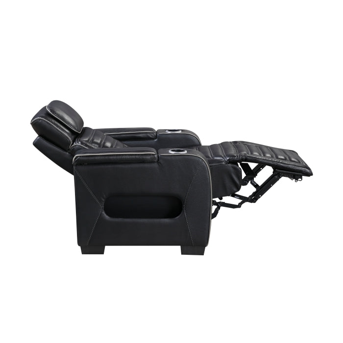 8344BLK-1PWHM Power Reclining Chair with Power Headrest, Cup holder, Storage Arms(Top and Side), Air Massage, Heat, LED Lighting and Charging Ports - 8344BLK-1PWHM