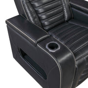 8344BLK-1PWHM Power Reclining Chair with Power Headrest, Cup holder, Storage Arms(Top and Side), Air Massage, Heat, LED Lighting and Charging Ports - 8344BLK-1PWHM
