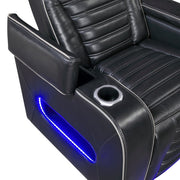 8344BLK-1PWHM Power Reclining Chair with Power Headrest, Cup holder, Storage Arms(Top and Side), Air Massage, Heat, LED Lighting and Charging Ports - 8344BLK-1PWHM