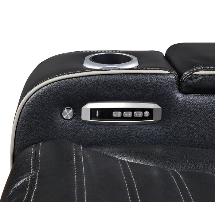 8344BLK-1PWHM Power Reclining Chair with Power Headrest, Cup holder, Storage Arms(Top and Side), Air Massage, Heat, LED Lighting and Charging Ports - 8344BLK-1PWHM
