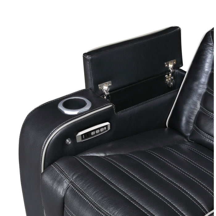 8344BLK-1PWHM Power Reclining Chair with Power Headrest, Cup holder, Storage Arms(Top and Side), Air Massage, Heat, LED Lighting and Charging Ports - 8344BLK-1PWHM