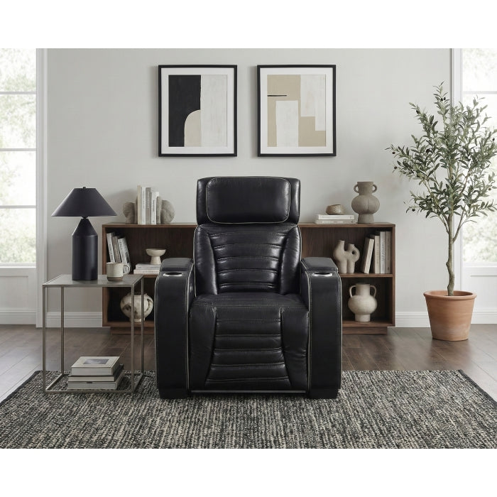 8344BLK-1PWHM Power Reclining Chair with Power Headrest, Cup holder, Storage Arms(Top and Side), Air Massage, Heat, LED Lighting and Charging Ports - 8344BLK-1PWHM