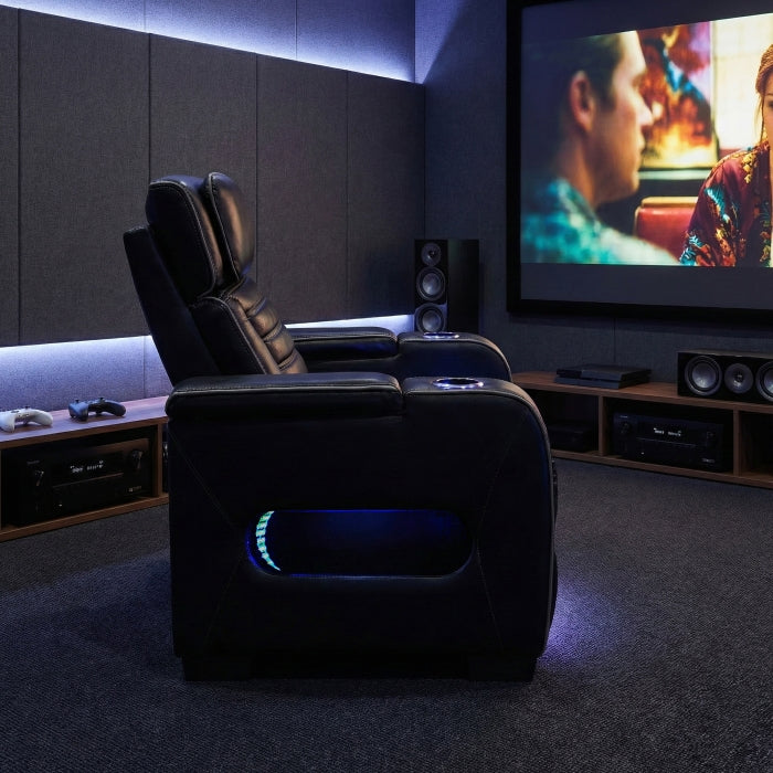 8344BLK-1PWHM Power Reclining Chair with Power Headrest, Cup holder, Storage Arms(Top and Side), Air Massage, Heat, LED Lighting and Charging Ports - 8344BLK-1PWHM