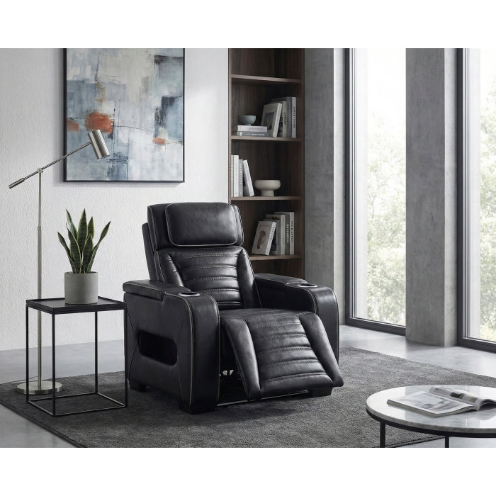 8344BLK-1PWHM Power Reclining Chair with Power Headrest, Cup holder, Storage Arms(Top and Side), Air Massage, Heat, LED Lighting and Charging Ports - 8344BLK-1PWHM