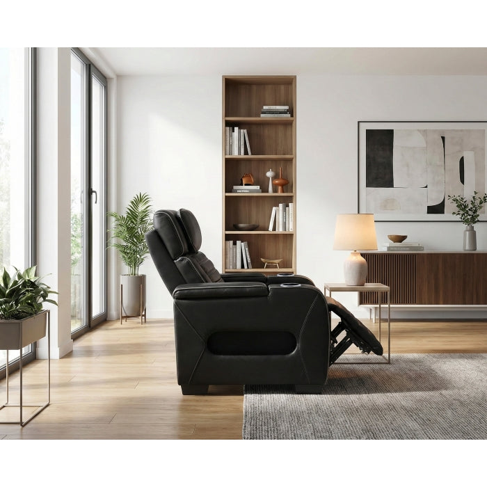 8344BLK-1PWHM Power Reclining Chair with Power Headrest, Cup holder, Storage Arms(Top and Side), Air Massage, Heat, LED Lighting and Charging Ports - 8344BLK-1PWHM