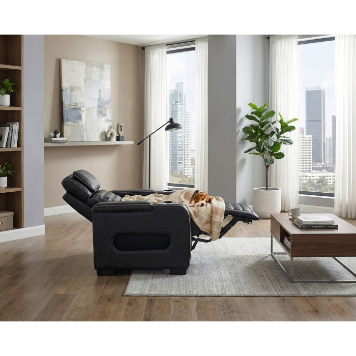 8344BLK-1PWHM Power Reclining Chair with Power Headrest, Cup holder, Storage Arms(Top and Side), Air Massage, Heat, LED Lighting and Charging Ports - 8344BLK-1PWHM