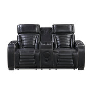 8344BLK-2PWHM Power Double Reclining Love Seat with Center Console, Power Headrests, Storage Arms(Top and Side) ,Cup Holders, Wireless Speakers with Sub-Woofer, Air Massage, Heat, LED Lighting and Charging Ports - 8344BLK-2PWHM