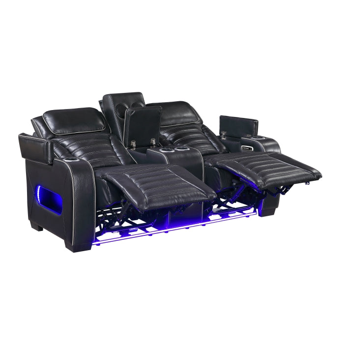 8344BLK-2PWHM Power Double Reclining Love Seat with Center Console, Power Headrests, Storage Arms(Top and Side) ,Cup Holders, Wireless Speakers with Sub-Woofer, Air Massage, Heat, LED Lighting and Charging Ports - 8344BLK-2PWHM
