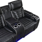 8344BLK-2PWHM Power Double Reclining Love Seat with Center Console, Power Headrests, Storage Arms(Top and Side) ,Cup Holders, Wireless Speakers with Sub-Woofer, Air Massage, Heat, LED Lighting and Charging Ports - 8344BLK-2PWHM