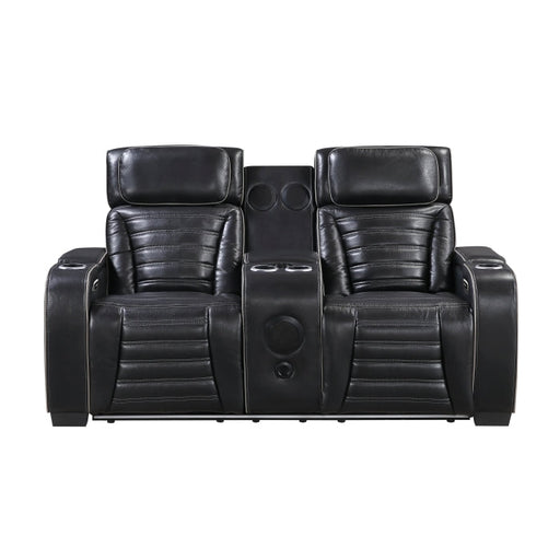 8344BLK-2PWHM Power Double Reclining Love Seat with Center Console, Power Headrests, Storage Arms(Top and Side) ,Cup Holders, Wireless Speakers with Sub-Woofer, Air Massage, Heat, LED Lighting and Charging Ports - 8344BLK-2PWHM