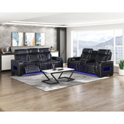 8344BLK-2PWHM Power Double Reclining Love Seat with Center Console, Power Headrests, Storage Arms(Top and Side) ,Cup Holders, Wireless Speakers with Sub-Woofer, Air Massage, Heat, LED Lighting and Charging Ports - 8344BLK-2PWHM