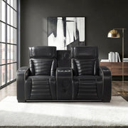 8344BLK-2PWHM Power Double Reclining Love Seat with Center Console, Power Headrests, Storage Arms(Top and Side) ,Cup Holders, Wireless Speakers with Sub-Woofer, Air Massage, Heat, LED Lighting and Charging Ports - 8344BLK-2PWHM