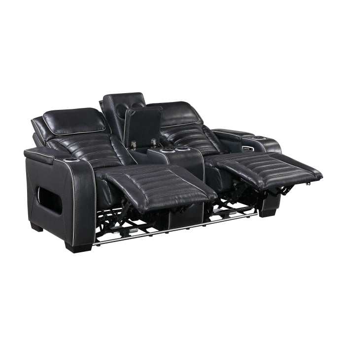 8344BLK-2PWHM Power Double Reclining Love Seat with Center Console, Power Headrests, Storage Arms(Top and Side) ,Cup Holders, Wireless Speakers with Sub-Woofer, Air Massage, Heat, LED Lighting and Charging Ports - 8344BLK-2PWHM