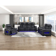 8344BLK-2PWHM Power Double Reclining Love Seat with Center Console, Power Headrests, Storage Arms(Top and Side) ,Cup Holders, Wireless Speakers with Sub-Woofer, Air Massage, Heat, LED Lighting and Charging Ports - 8344BLK-2PWHM