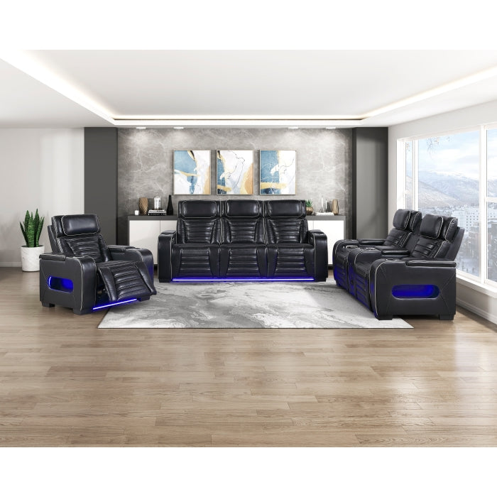 8344BLK-2PWHM Power Double Reclining Love Seat with Center Console, Power Headrests, Storage Arms(Top and Side) ,Cup Holders, Wireless Speakers with Sub-Woofer, Air Massage, Heat, LED Lighting and Charging Ports - 8344BLK-2PWHM