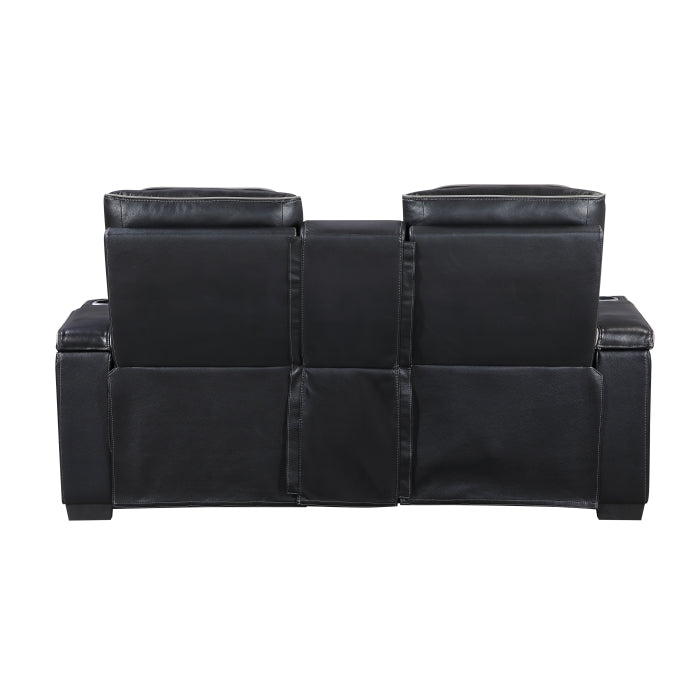 8344BLK-2PWHM Power Double Reclining Love Seat with Center Console, Power Headrests, Storage Arms(Top and Side) ,Cup Holders, Wireless Speakers with Sub-Woofer, Air Massage, Heat, LED Lighting and Charging Ports - 8344BLK-2PWHM