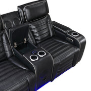 8344BLK-2PWHM Power Double Reclining Love Seat with Center Console, Power Headrests, Storage Arms(Top and Side) ,Cup Holders, Wireless Speakers with Sub-Woofer, Air Massage, Heat, LED Lighting and Charging Ports - 8344BLK-2PWHM
