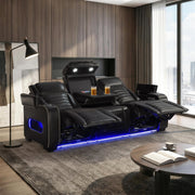 8344BLK-3PWHM Power Double Reclining Sofa with Center Drop-Down Cup Holders, Power Headrests,  Storage Arms(Top and Side) ,Cup holders, Reading Lights, Wireless Charger, Air Massage, Heat,  LED Lighting and Charging Ports - 8344BLK-3PWHM