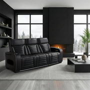 8344BLK-3PWHM Power Double Reclining Sofa with Center Drop-Down Cup Holders, Power Headrests,  Storage Arms(Top and Side) ,Cup holders, Reading Lights, Wireless Charger, Air Massage, Heat,  LED Lighting and Charging Ports - 8344BLK-3PWHM