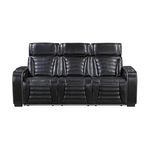 8344BLK-3PWHM Power Double Reclining Sofa with Center Drop-Down Cup Holders, Power Headrests,  Storage Arms(Top and Side) ,Cup holders, Reading Lights, Wireless Charger, Air Massage, Heat,  LED Lighting and Charging Ports - 8344BLK-3PWHM