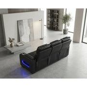 8344BLK-3PWHM Power Double Reclining Sofa with Center Drop-Down Cup Holders, Power Headrests,  Storage Arms(Top and Side) ,Cup holders, Reading Lights, Wireless Charger, Air Massage, Heat,  LED Lighting and Charging Ports - 8344BLK-3PWHM