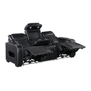 8344BLK-3PWHM Power Double Reclining Sofa with Center Drop-Down Cup Holders, Power Headrests,  Storage Arms(Top and Side) ,Cup holders, Reading Lights, Wireless Charger, Air Massage, Heat,  LED Lighting and Charging Ports - 8344BLK-3PWHM